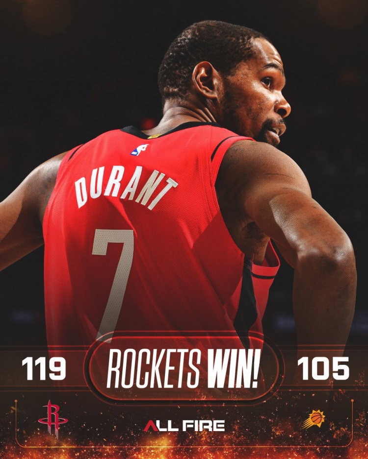 开云下载-7连胜以7号为封面！火箭官方赢球海报封面人物——杜兰特
